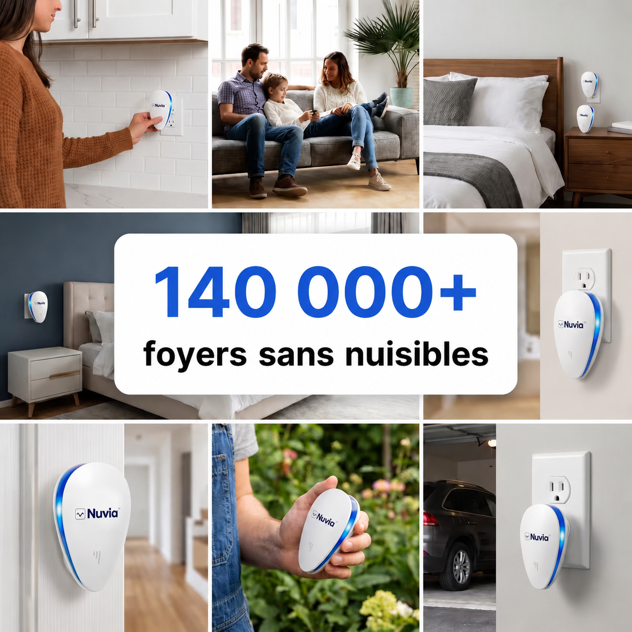 Nuvia™ Répulsif antiparasitaire à ultrasons - Élimine les punaises de lit et 14 autres nuisibles.
