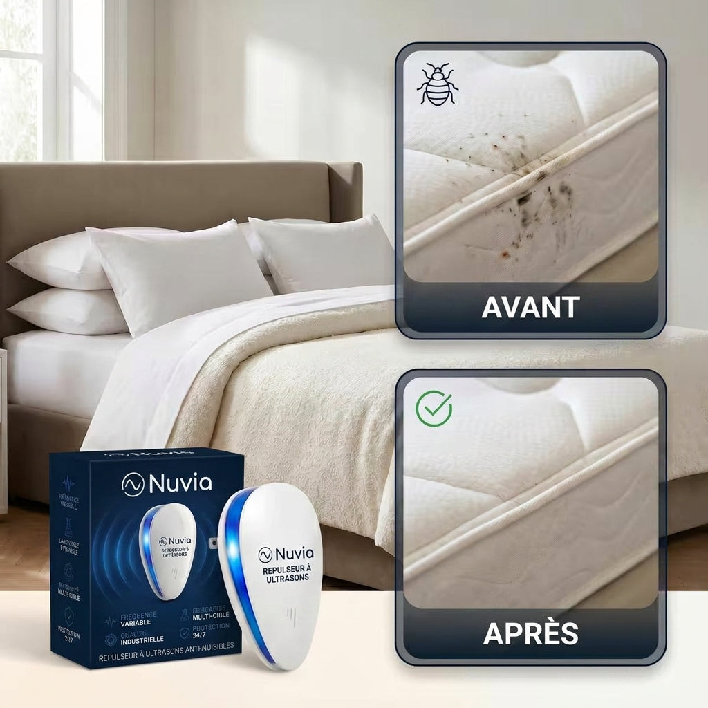 Nuvia™ Répulsif antiparasitaire à ultrasons - Élimine les punaises de lit et 14 autres nuisibles.