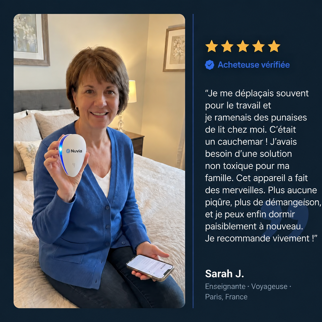 Nuvia™ Répulsif antiparasitaire à ultrasons - Élimine les punaises de lit et 14 autres nuisibles.